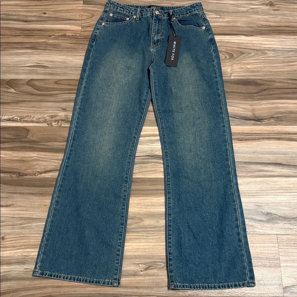 WHITE FOX Boutique Desire Mid Rise Straight Leg Jeans Mid Blue Vintage Womens M